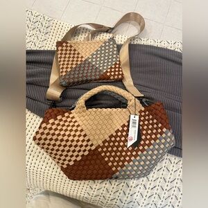 Naghedi NWT small St. Barth’s tote with small lipstick bag and crossbody strap.